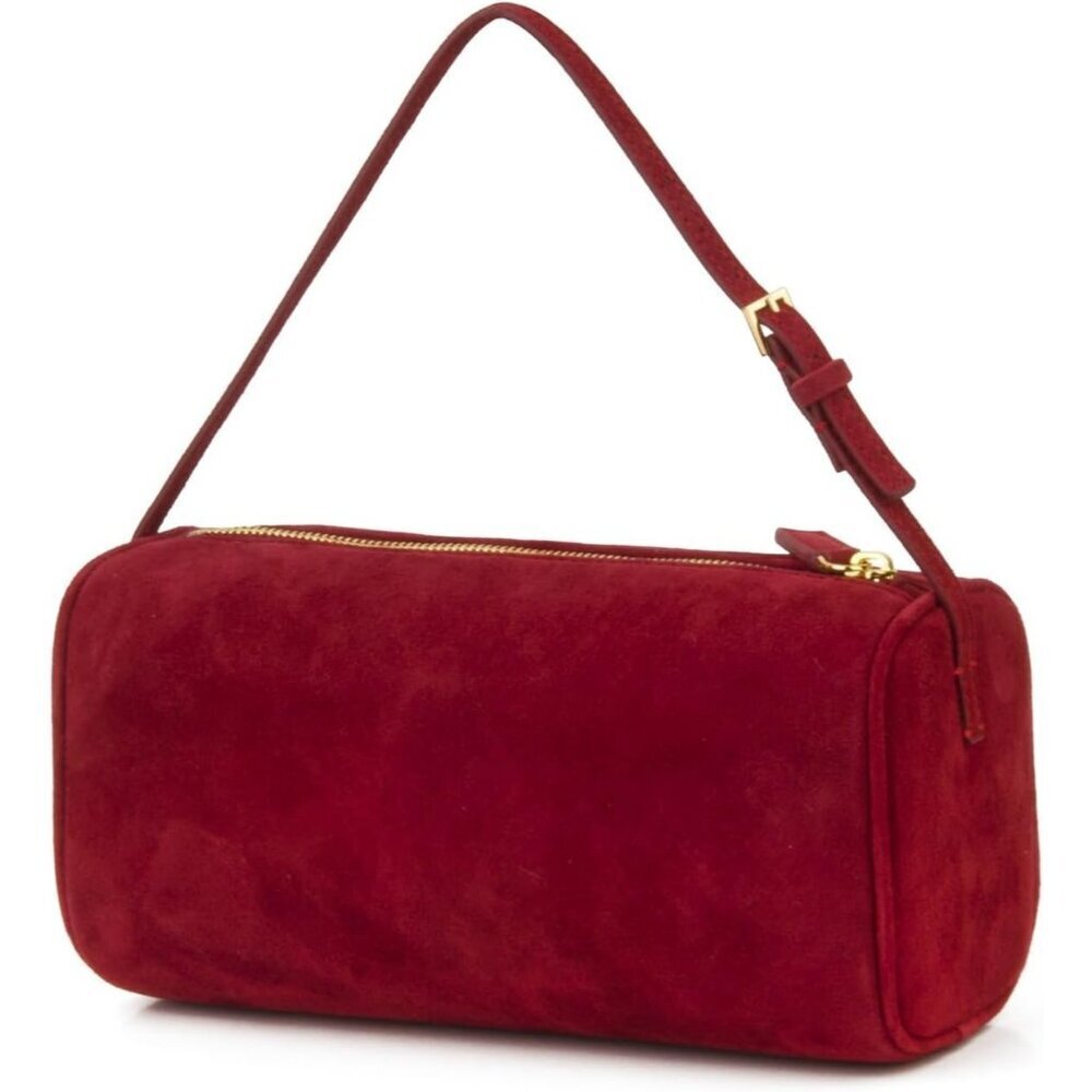women Red Suede Leather Smal Crossbody Hobo Shoulder Bag with Adjustable strap